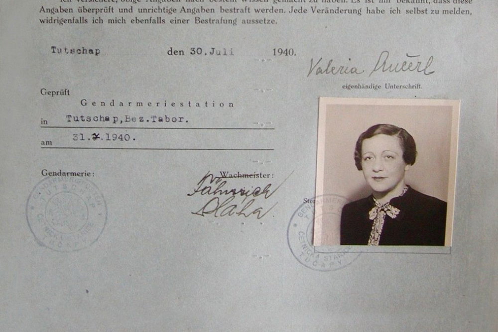 Valy Ančerlová. Dokument z policejního registru Židů z roku 1940