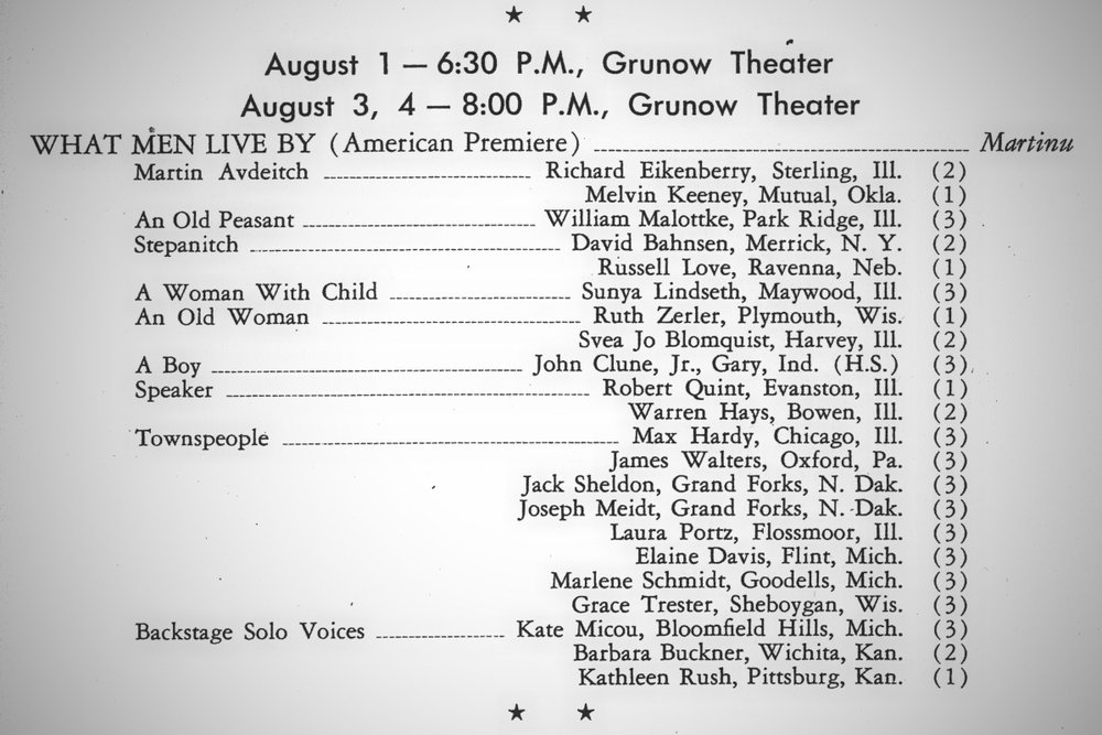Interlochen, Grunow Theatre: Programme of the premiere, 1954