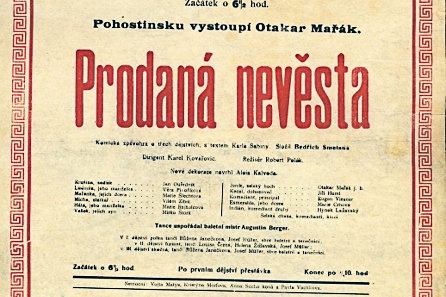 Reklamní cedule Prodaná nevěsta 29. 10. 1918, Otakar Mařák - Reprodukce pochází ze sbírek Národního muzea – Muzea Bedřicha Smetany (č. př. F 68)