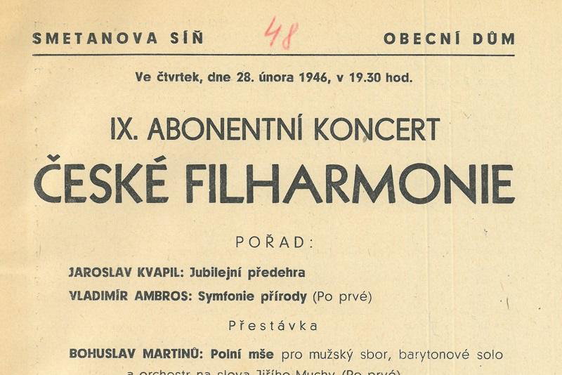 Program koncertu – Polní mše, premiéra 28. února 1946