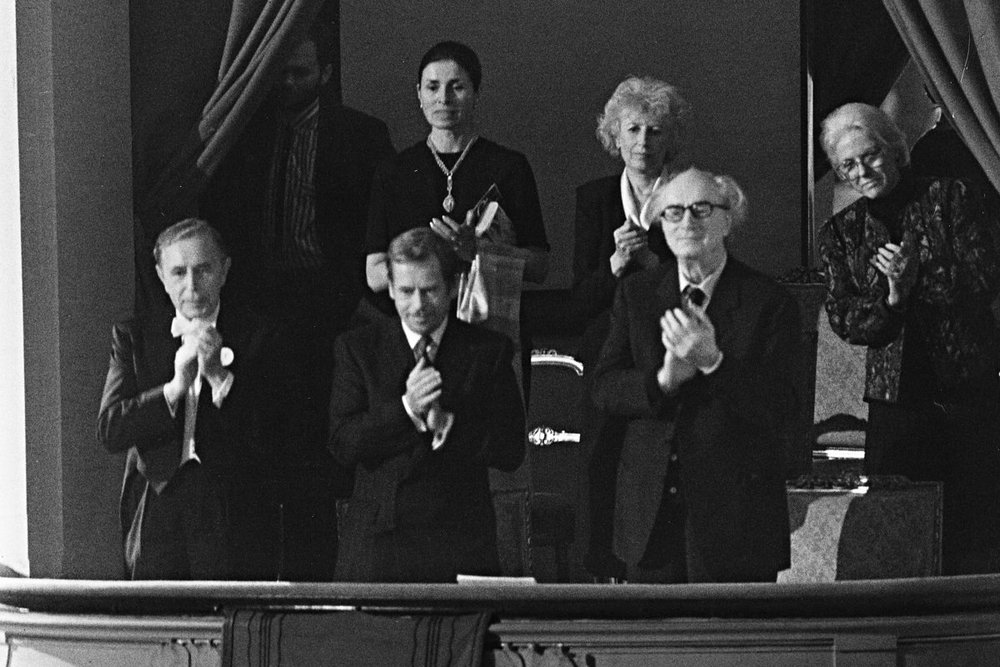 Rafael Kubelík a Rudolf Firkušný s prezidentem republiky Václavem Havlem