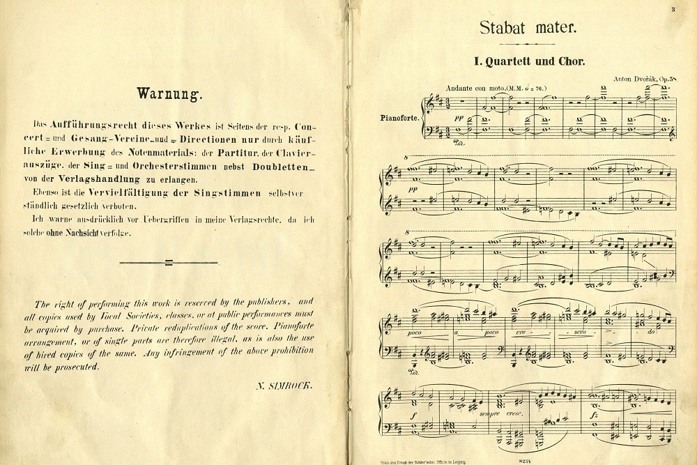 První tištěné vydání klavírního výtahu Stabat Mater, začátek 1. části