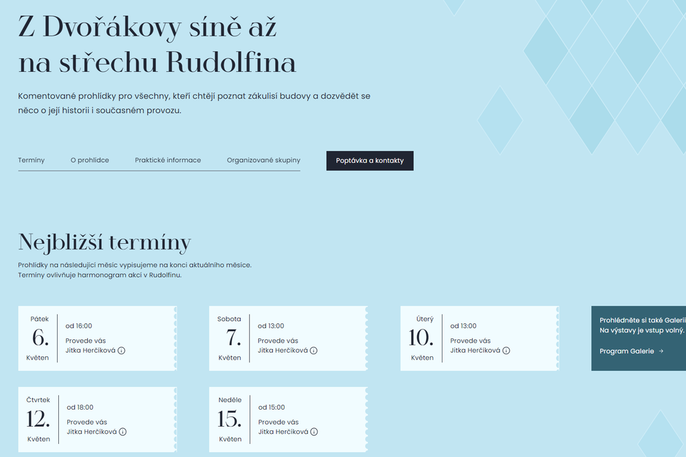 Nový web Rudolfinum.cz - Prohlídky