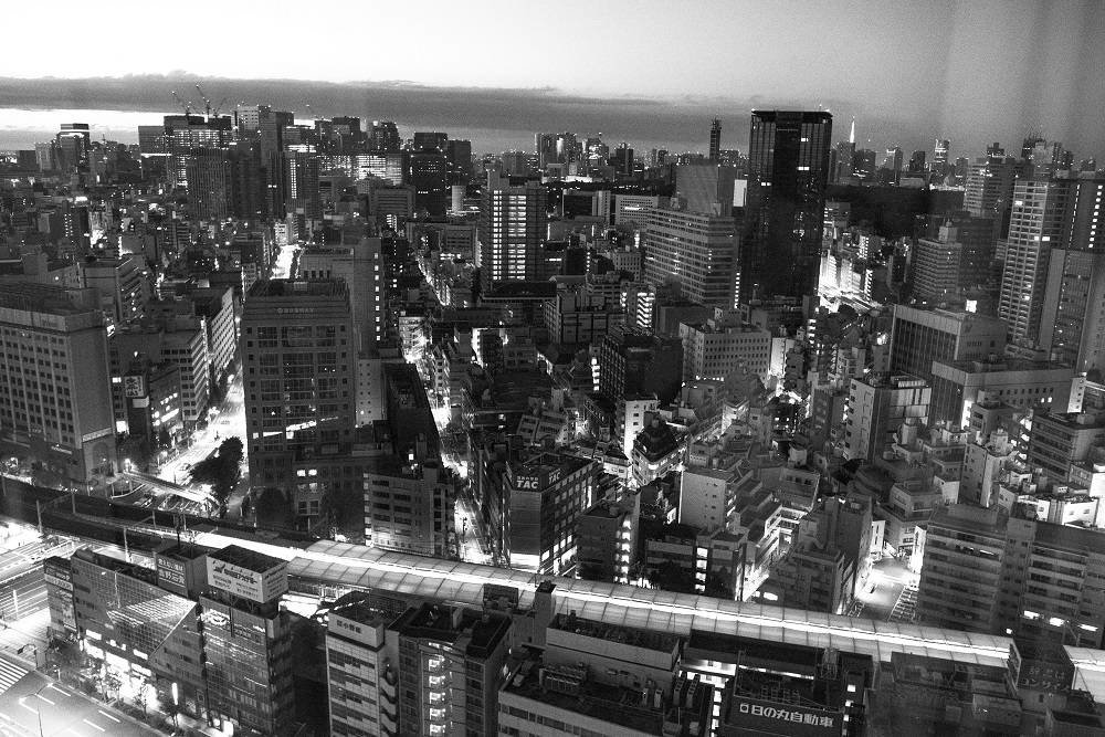 A Tokyo sunset seen from a hotel room window