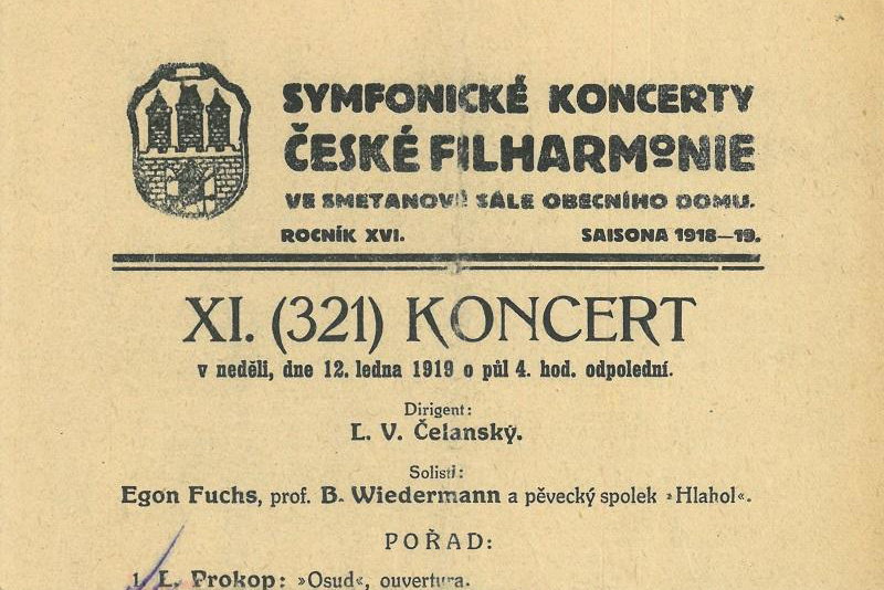 Program koncertu – Česká rhapsodie, premiéra 12. ledna 1919