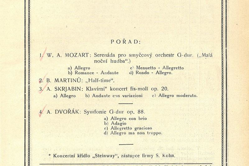 Program koncertu – Half-time, premiéra 7. prosince 1924