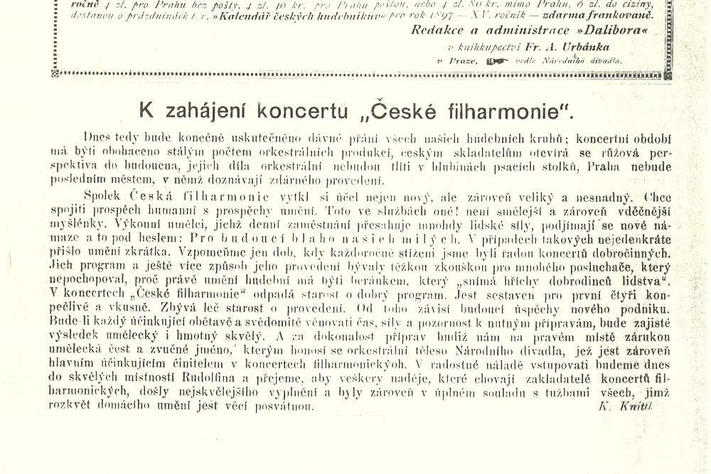 Uvítání koncertu v hudebním časopise Dalibor