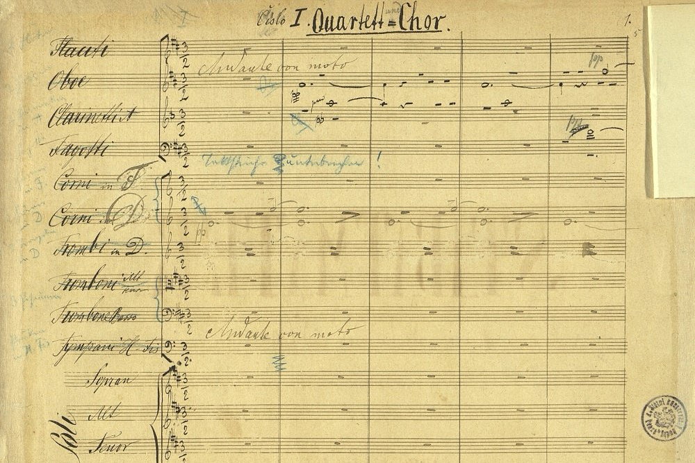 První notová strana autografní partitury Stabat Mater
