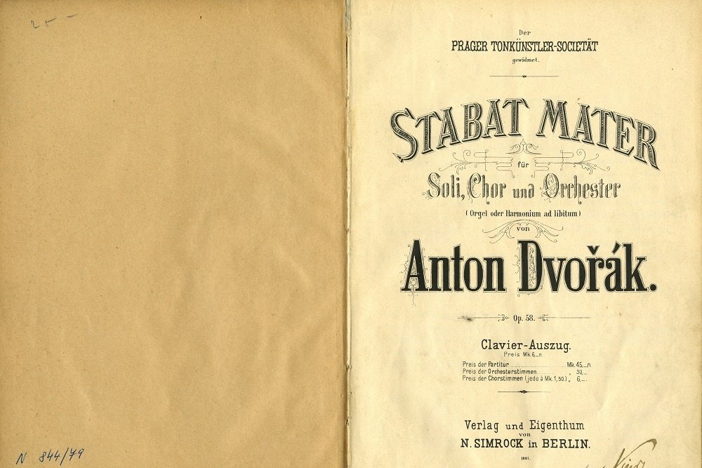První tištěné vydání klavírního výtahu Stabat Mater, titulní strana