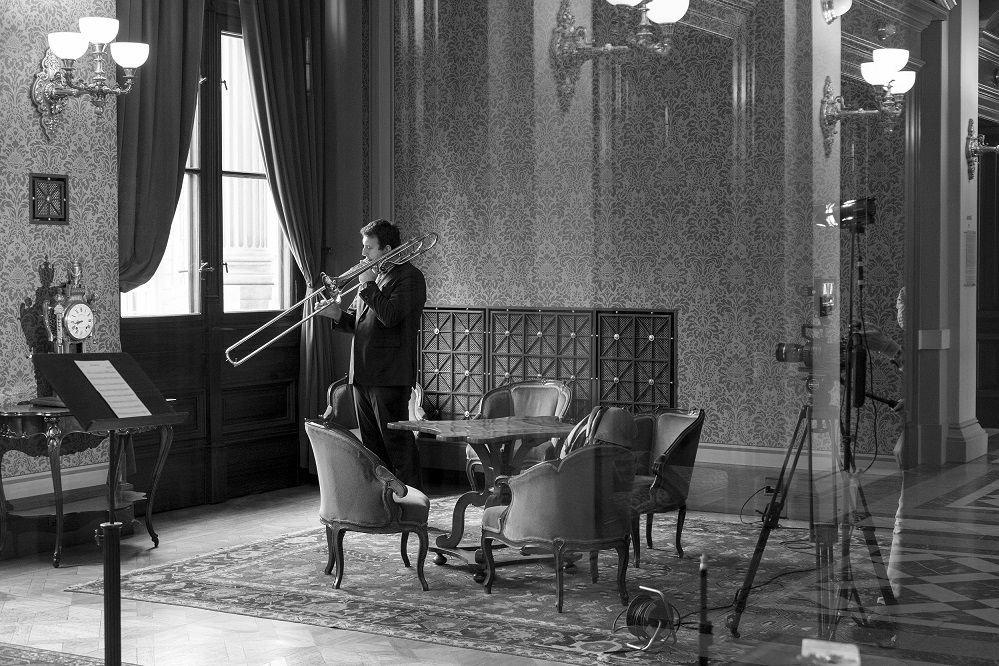 Trombonista a autor hudební úpravy Robert Kozánek natáčel v Prezidentském salonku