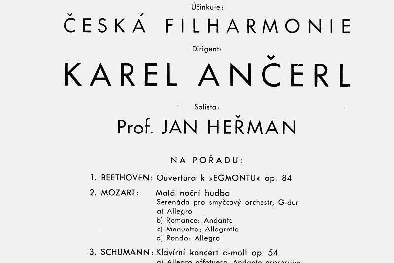 Program koncertu dirigovaného Karlem Ančerlem