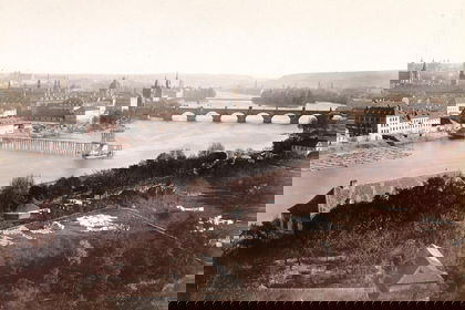 Stavba řetězové lávky v roce 1869