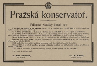 Inzerát Pražské konzervatoře z roku 1903