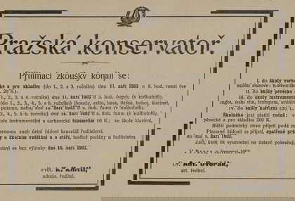 Inzerát Pražské konzervatoře z roku 1903