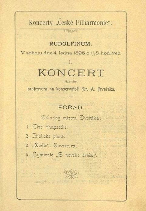 Program prvního koncertu České filharmonie 4. ledna 1896