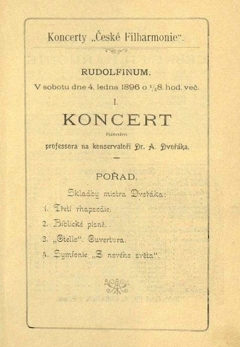 Program prvního koncertu České filharmonie 4. ledna 1896