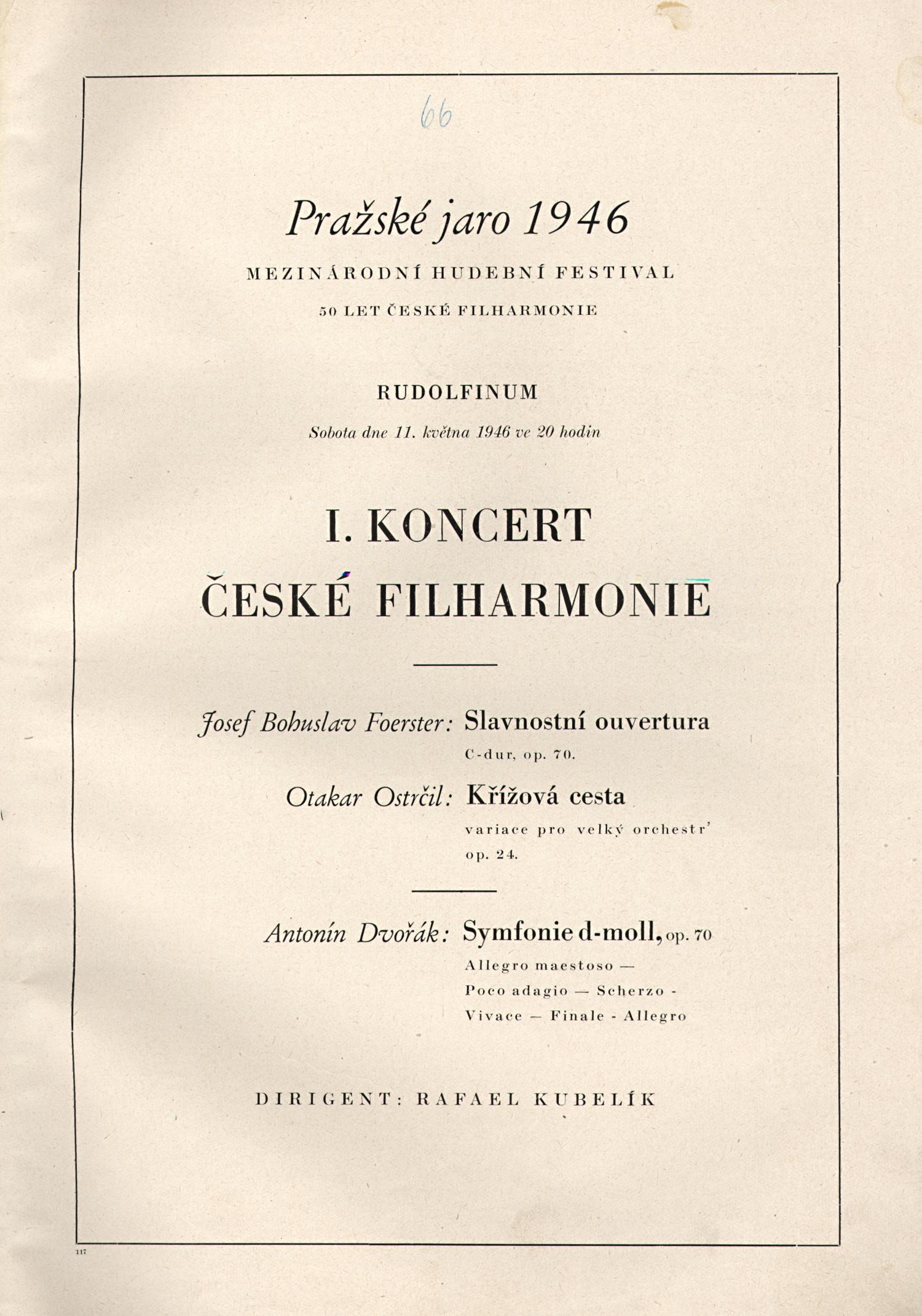 Program 1. koncertu České filharmonie na 1. ročníku Pražského jara v roce 1946